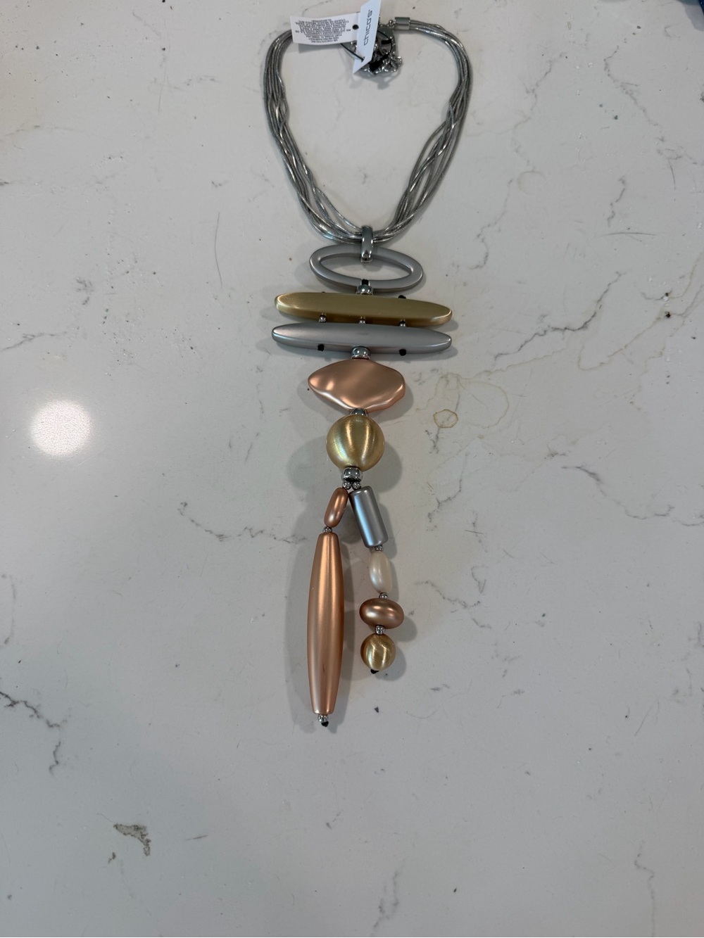 Chico's Metallic Multi-Tone Pendant Necklace in Rose Gold, Gold & Silver
